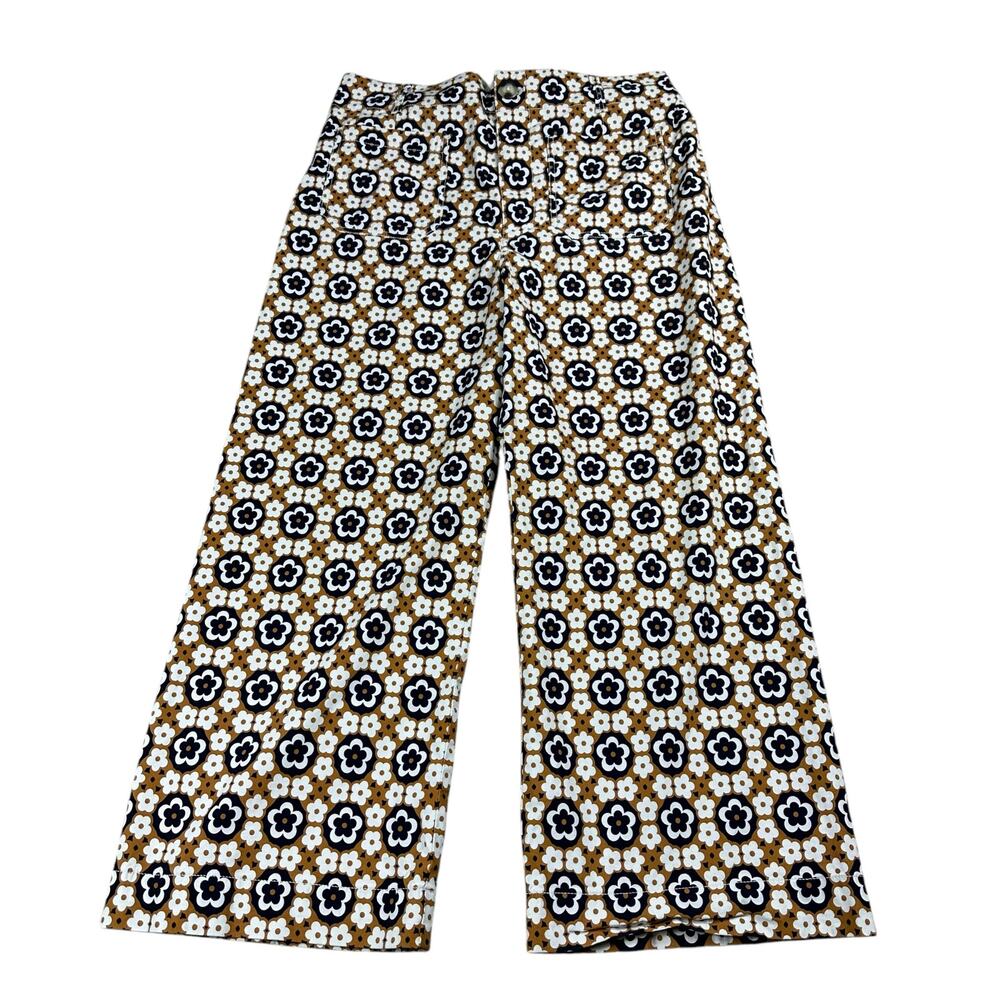 Anthropologie Brown and White Floral Wide Leg Pants